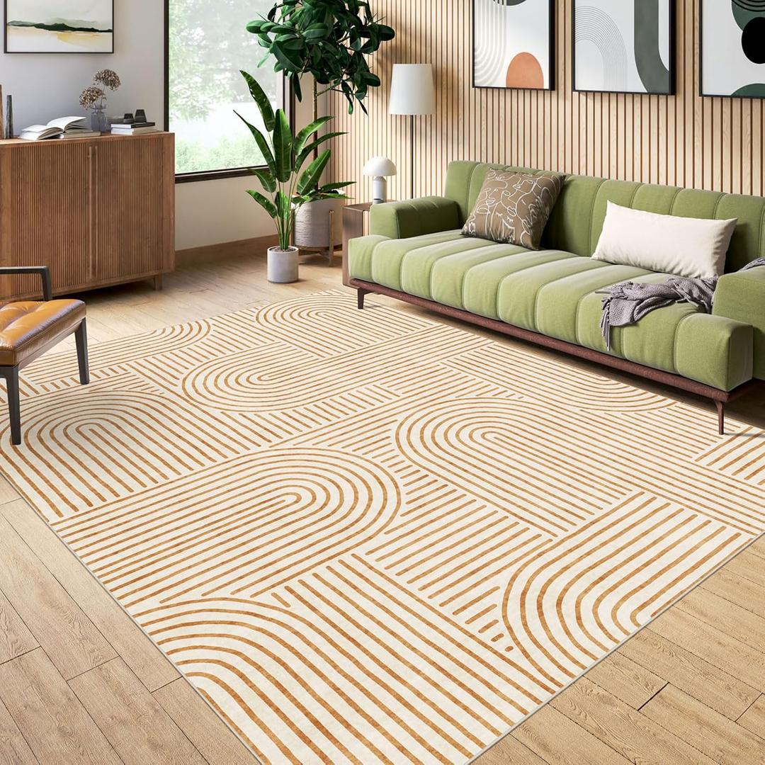 6x9 Area Rug for Living Room - Large Abstract Washable Rugs for Bedroom Non-Slip Orange Stain Resistant Dining Room Rug Rainbow Low-Pile Carpet Soft Modern Rug for Office Nursery Room