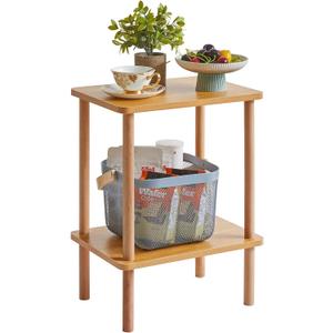 IBUYKE 2-Tier Side Table, Solid Wood Tall End Table with Storage Shelves, Nightstand Bedside Table for Living Room Bedroom Office, No-Tool Assembly, Natural UWST002N (11.42" x 15.35" x 20.86")