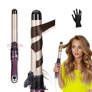 Automatic Rotating Curling Iron for Long Lasting Curls, 1.1 Inch Hair Curler with LED Display, Fast-Heating Curling Wand for Long & Short Hair, Perfect Hair Waver Styling Tool (Purple)