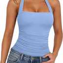 PINKMSTYLE Halter Square Neck Bodysuits for Women Mesh Sleeveless Thong Body Suits Tank Tops Double Lined Fitted Top