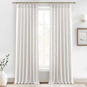 Extra Long 120 Inch Curtains,Thick Linen Lush Decor Sheer Pleated Drapes 2 Pages Viral Curtain with Hooks 10 ft Floor Length Back Tab for Living Room Light Filtering W40 xL120 x2 Panels (Beige White)