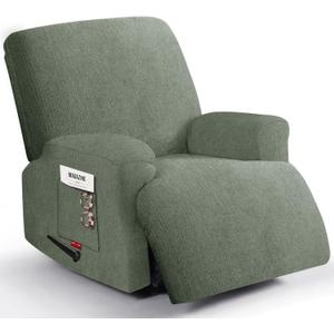 Oversized 3 Pieces Stretch Recliner Chair Covers - Plush Fabric Slipcovers & Durable Furniture Protectors with Elastic Bottom for Kids and Pets (1 XL Seater, Green)