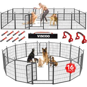 VISCOO Dog Playpen Outdoor, 16 Panels 32" H Dog Pen Indoor, Metal Dog Fence Outdoor, Pet Fence for Large/Medium/Small Dogs, Indoor Puppy Playpen, Foldable Heavy Duty Exercise Pen for RV,Camping,Yard