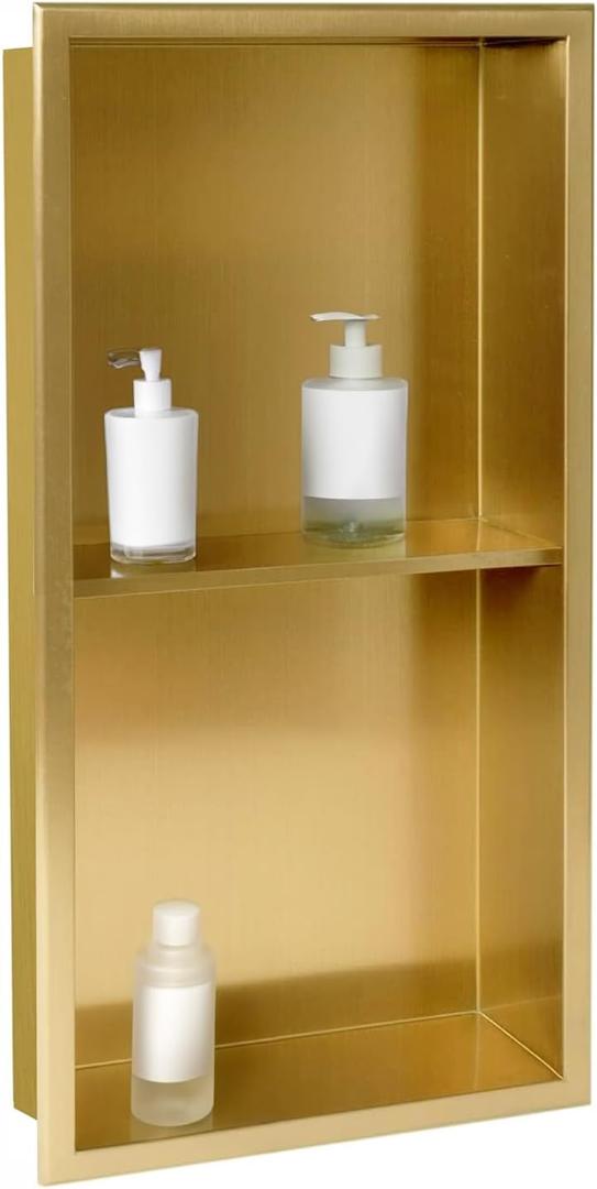 SaniteModar Shower Niche 12" X 24", Brushed Gold Stainless Steel Double Selves Niche for Shower Wall, No Tile Needed