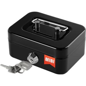 Cash Box with Lock Small Cute Lock Box with Money Slot Mini Portable Casino Safe Coin Box 4.5"x3.4"x2.4" Black