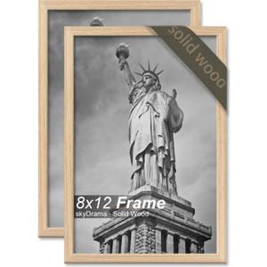 Natural Solid Wood 8x12 Picture Frame, Display 8 x 12 Inch Picture Poster Photo, Vertical & Horizontal Wall Hanging - 2 Pack/Natural/8"x12"