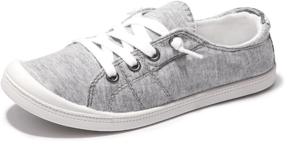 Women's Slip On Canvas Sneaker Low Top Casual Walking Shoes Classic Comfort Flat Fashion Sneakers (6, Grey)