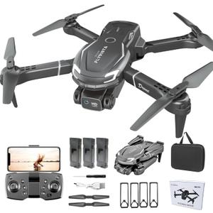 Cool Mini Drone with Camera for Kids Adults Beginners, 1080P FPV Camera Remote Control Drone for Kids with 3 Batteries, One-Click Take Off/ Landing, Altitude Hold, Headless Mode, 360° Flips, 3-Gear Speeds , Emergency Stop, Toys Gifts for Kids