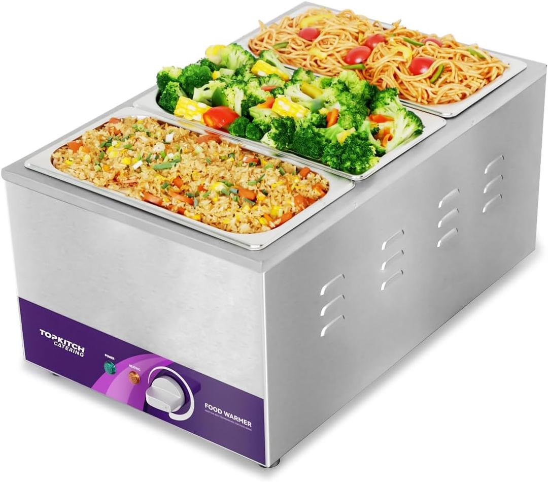 TOPKITCH ETL Listed 3-Pan 18L Commercial Food Warmer with Non-Leakage Stretch-Forming Water Tank &3 of 1/3 Size GN Pan,Countertop Soup Station Bain Marie Steam Table For Buffet,Parties and Restaurants