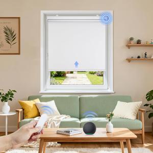 Grandekor Motorized Roller Shade with Remote Control,Motorized Blinds 100% Blackout Electric Shades, Cordless Window Blinds Shades for Bedroom Living Room Office,White,W30 xH72