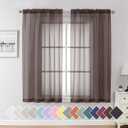 Aiyufeng Chocolate Sheer Curtains 63 Inches Long 2 Panels, Solid Voile Top Dual Rod Pockets Stylish Breathable Drapes Window Treatment for Kid's Room/Bedroom/Living Room, 40W x 63L, Chocolate Brown