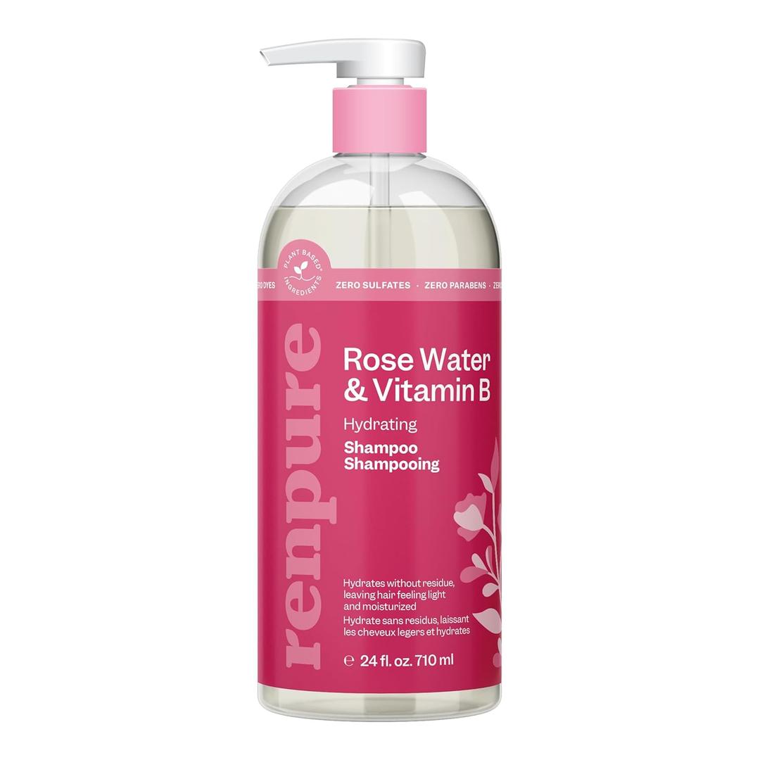 RENPURE Plant-Based Rose Hydrating Shampoo for Dry Hair - Sulfate-Free, Paraben-Free, Cruelty-Free & Color-Safe - Naturally Moisturizing & Refreshing for Women (24 Ounce (Pack of 1))