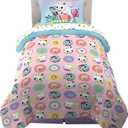 DreamWorks Gabby's Dollhouse Cakey, MerCat And Pandy Kids Bedding Super Soft Comforter And Sheet Set, 4 Piece Twin Size, By Franco