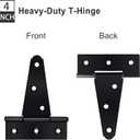 4 Pack 4 Inch T-Strap Shed Door Hinges Heavy Duty, Barn Door Gate Hinges with Screws, Tee Hinges for Wooden Fences, Yard, Patio Door, Black Wrought Hardware Iron Rustproof