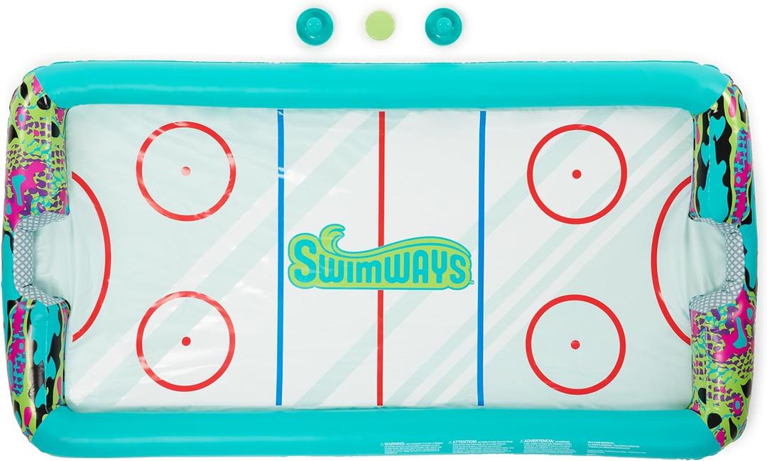 SwimWays Hydro Hockey Inflatable Water Floating Table Hockey Set, Pool Toy for Kids Ages 5+