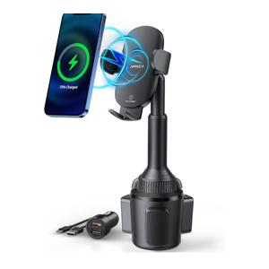 APPS2Car 15W Qi Wireless Car Charger Cup Phone Holder, Fits 3"–4" Round Cup Holders, Adjustable Long Arm & 360° Rotation, Compatible with iPhone 17 16 15 14 13 Pro Max