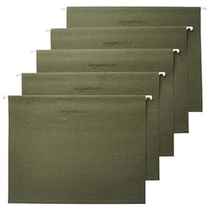 Basics Hanging File Folders with Adjustable Tabs, Sturdy Expandable Document Organizer, Letter Size 8.5x11 inch, Green, 25-Pack