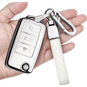 for Volkswagen Key Fob Cover with Keychain Soft Full Protection Key Shell Key Case Compatible with VW Jetta Golf Polo Passat MK8 Tiguan Beetle (White), 3 Buttons