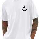 Mens Short Sleeve Graphic Tee Funny Smile Crew Neck T Shirts Loose Fit Summer Shirts (White, M)