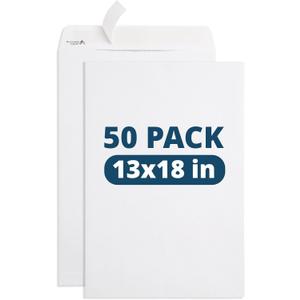 Blue Summit 50 Large Mailing Envelopes 13x18, White 13 x 18 Envelopes, Self Seal Catalog, Security Tinted for Mailing