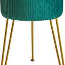 IBUYKE Velvet Round Footrest Stool Ottoman, Makeup Vanity Stool Side Table, Velvet Dressing Table Seat, Pouf Couch Stool, Golden Steel Legs, Green LG-30L, Without Storage