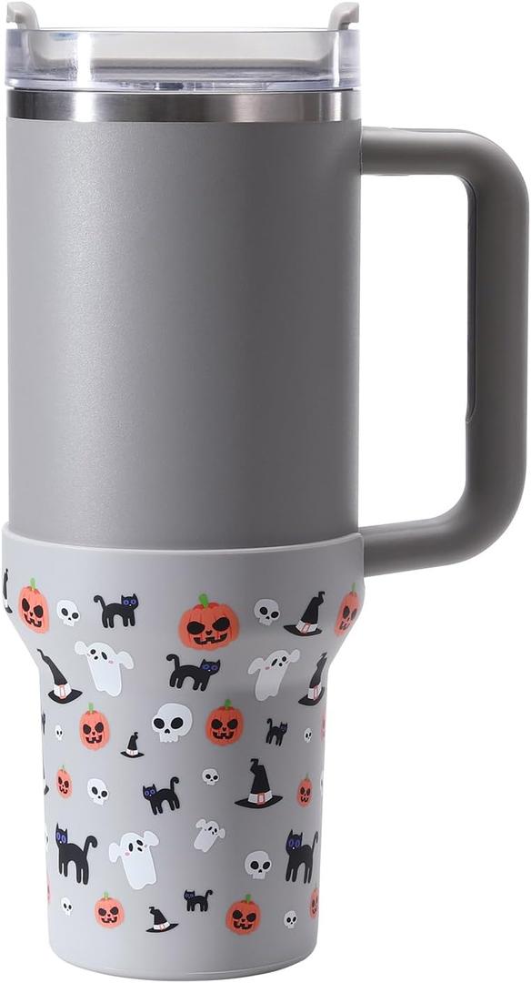 2 x Halloween Boot for Stanley, Silicone Protector Sleeve for Stanley Quencher H2.0 FlowState Tumbler 20oz/20oz/30oz/Stanley Adventure Quencher Tumbler 24oz Cup Accessories (Gray)