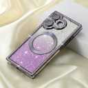 Misscase Magnetic Glitter Case for iPhone 17 6.3 Inch, Camera Protection, Compatible with MagSafe, Rectangle Cute Bling Sparkle Diamond Colorful Phone Cover, Drop-Tested & Shockproof-Purple