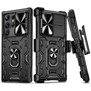 VEGO for Galaxy S24 Ultra Case with Kickstand, Slide Camera Lens Protector & Rugged Belt Clip Holster Full-Body Drop Tested Protective Cover for Samsung S24Ultra 6.8 Inch - Black