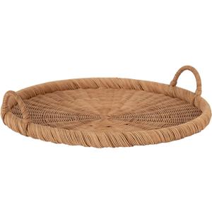 Kate and Laurel Cormont Modern Round Woven Rattan Tray with Handles; 23 Inch Diameter; Natural Rattan; Decorative Circle Boho Tray for Use as Versatile Ottoman Tray or Serving Platter (22.4")