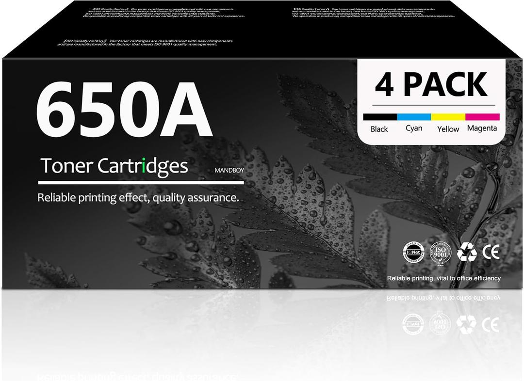 650A Toner Cartridges 4 Pack CE270A CE271A CE272A CE273A Replacement for HP 650A Toner Color Enterprise CP5525 CP5525dn CP5525n CP5525xh M750dn M750n M750xh Printer (Black/Cyan/Magenta/Yellow)