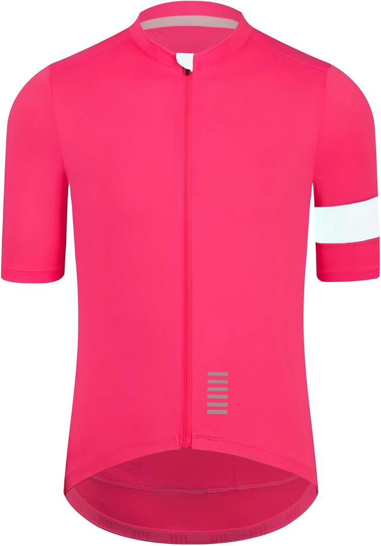 Men's Cycling Jersey, Seamless Bonded Cuff, Zipper Pocket, Short Sleeve, Lightweight Aero Race Fit Road Bike Shirt, L
