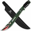 REAT Machete with Sheath, 25.5" Full Tang 420 Stainless Steel Blade with Raging Shark Green Coating,Non-silp Cord-Wrapped Handle for Yard Work, Cutting Trees,Camping Green