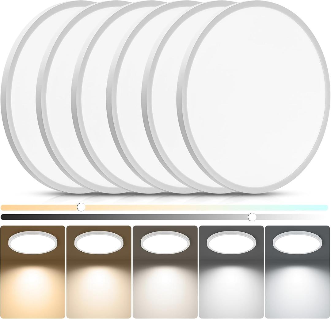 6-Pack Ultra Thin 15.8" LED Ceiling Lights, 32W 3520LM Dimmable Flush Mount, 5CCT 2700K-6500K Adjustable, Edge-lit Low Profile Fixture for Bedroom Kitchen Hallway Basement, White