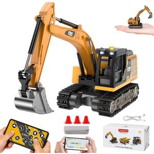Remote Control Excavator Toy,1:64 mini RC Construction Vehicle Toys, STEM Tools for Learning Programming for Boys 3 4 5 6 7 8-12 Year Old Kids Christmas Birthday Gift (mini Excavator)