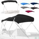 4 Bow Marine Grade Fade and Crack Resistant Bimini Top Replacement Cover, Heavy-Duty Waterproof and UV-proof Sun Shade Boat Canopy,Easy Install Zipper Sleeves Boat Awning/Without Frame,Black