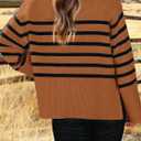 Womens Sweaters Fall 2025 Overiszed Striped Long Sleeve Side Slit Loose Pullover Sweaters Knitted Tops (X-Large, Brown)