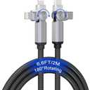 90 Degree USB C to Lightning Cable with 180°Swivel Connector 6.6FT [MFi,3A,Carplay,Data] Rotating iPhone Charger Fast Charging Right Angle Lightning Cable for Apple Carplay iPhone 14 13 12 11 X iPad