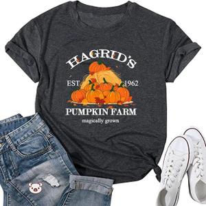 Thanksgiving Pumpkin Shirts for Women Blessed Thankful Tshirts It's Fall Y'all Top Pumpkin Season Halloween Outfits (Medium, Dark Grey 2)