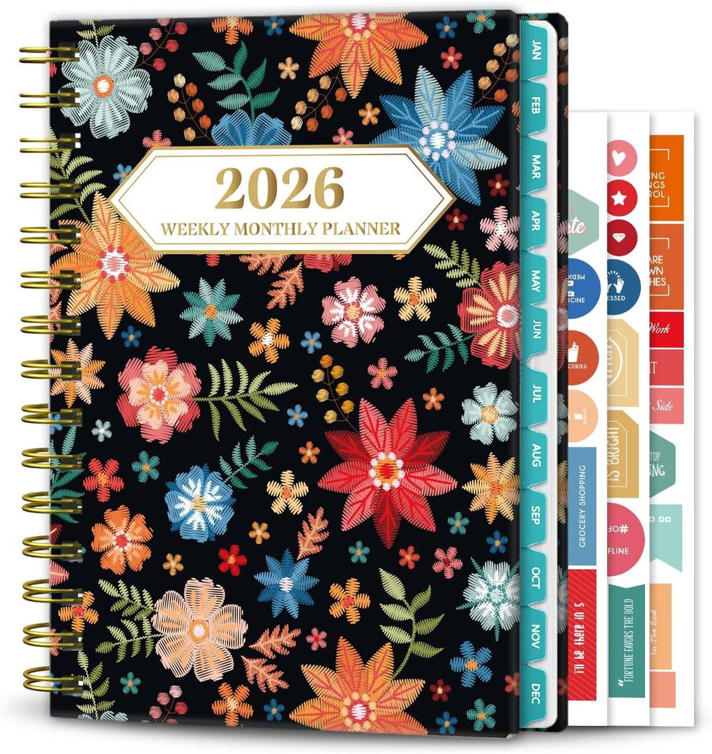 Ymumuda 2026 Planner, Daily Weekly and Monthly PlannerJan 2026 - Dec 2026, 8.4" x 6.3", 2026 Calendar Planner Book with Tabs, Spiral Notebook with Inner Pocket for Office Home School Supplies