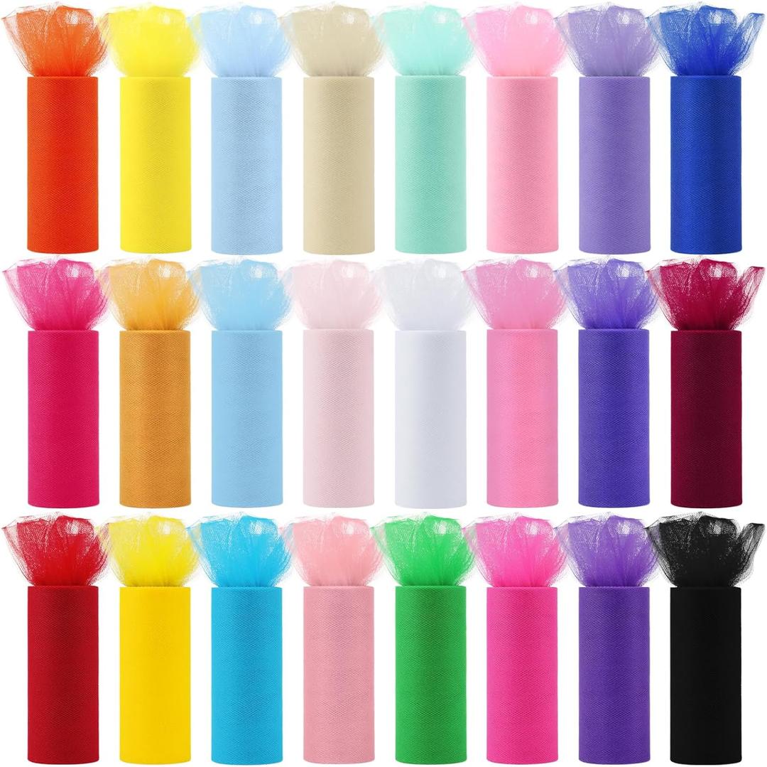 24 Colors Tulle Rolls 6 by 10 Yards(30 Feet) Rainbow Tulle Fabric Ribbon for DIY Tutu Skirts Craft Gift Bow Party Wedding Decorations