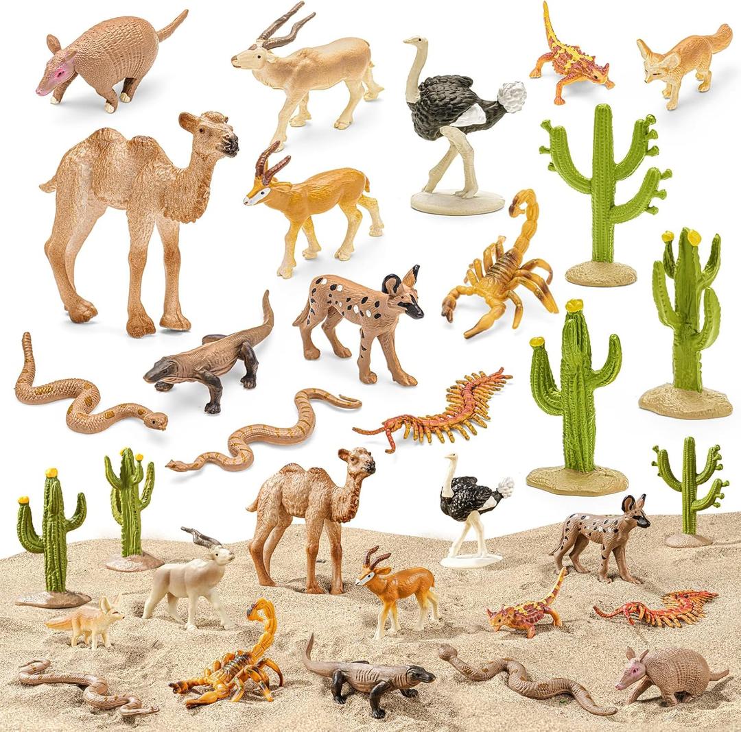 16PCS Desert Animals Toys for Kids Includes Lizard, Cactus, Rattlesnake, Komodo Dragon Figurines, Desert Animals Figures for Diorama, Cake Toppers, Valentine's Day Gifts for Kids
