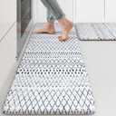 KIMODE Kitchen Mats 2PCS Cushioned Anti Fatigue Boho Kitchen Rugs and Mats Non Slip Waterproof Kitchen Mats for Floor Comfort Foam Standing Desk Mat for Home Office Sink Blue White Laundry Room Decor