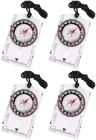 4 Pcs Outdoor Compass with Adjustable Declination,Magnifier,Ruler,Scale. Multifunctional Orienteering Waterproof Compass for Map Reading, Navigation, Hiking