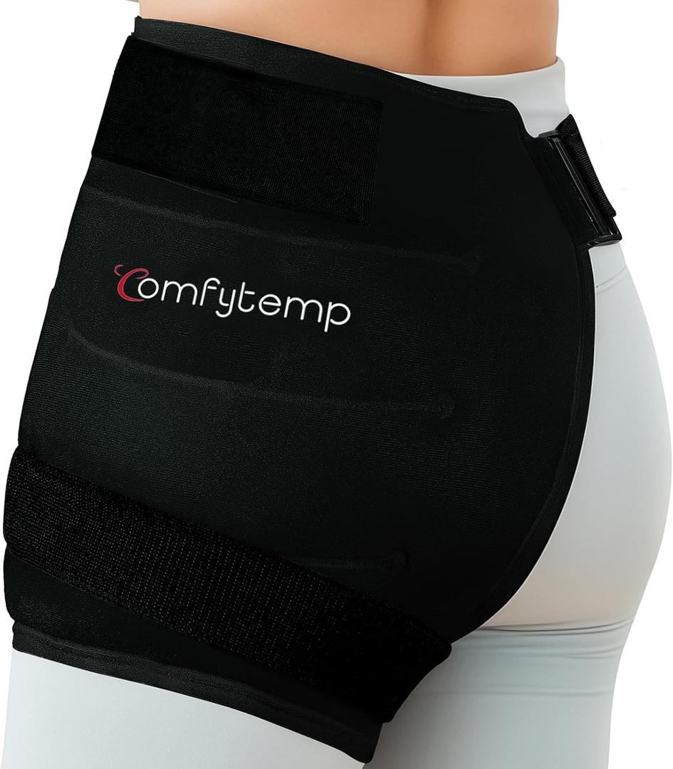 Comfytemp Hip Ice Pack Wrap for Sciatica, Hip Replacement Kit Recovery Aids, Reusable Gel Ice Pack for Injuries, Pain Relief, Cold Compress Recovery Item for Men Women (S/M) - Black