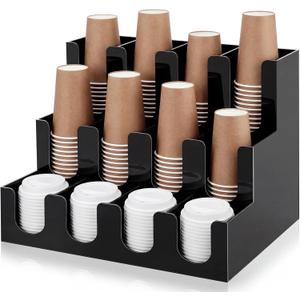 Geetery 12 Compartment Acrylic Cup Dispenser Organizer and Lid Holder