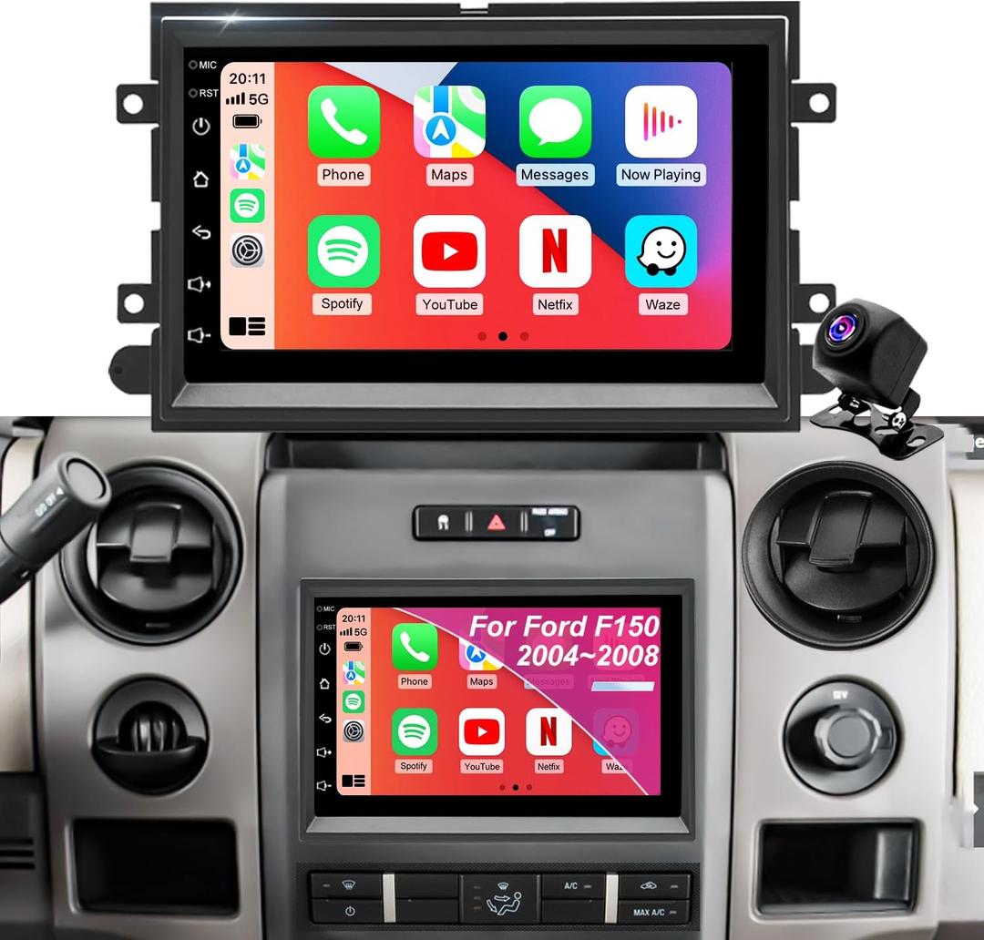 5GWiFi Car Radio for Ford F150 2004-2008, F250/F350 2006-2016, E150/E250/E350 2009-2014, Fusion 2006-2009, 7 Inch Touchscreen Stereo with Carplay Android Auto, Bluetooth, GPS, Backup Camera, SWC, FM