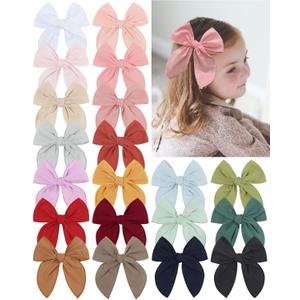 doboi 20PCS Fable Bows 4.5 Inch Hair Clips Baby Girls Hair Clips Cotton Linen Bows for Girls Solid Color Hair Accessories for Baby Toddlers Kids