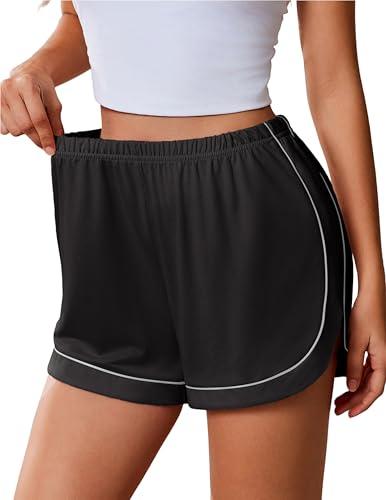 Ekouaer Pajama Shorts Women Soft Sleep Shorts Casual Lounge Shorts Cute High Waist Pajama Bottom Comfy Split Side Pj Bottom, Black, Large