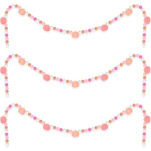 3 Pcs Fall Felt Pumpkin Ball Garland Pink Felt Ball Banner Thanksgiving Pom Pom Pumpkin Garland Colorful Pompom Hanging Banner for Autumn Thanksgiving Indoor Mantle Wall Farmhouse Home Decor