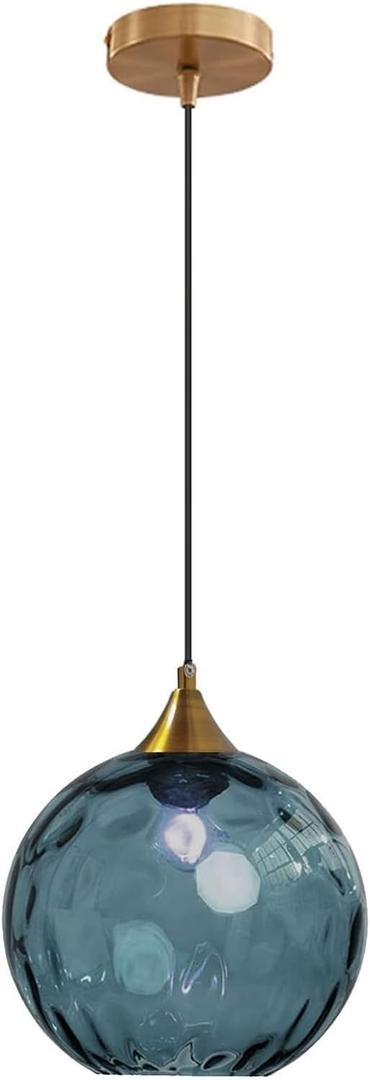 7.8 Inches Navy Blue Glass Globe Pendant Lights Fixtures E26 Modern Farmhouse Glass Ball Pendant Lighting with Gold Brass Finish (Navy Blue)